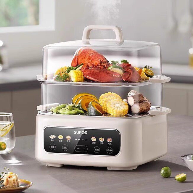 苏泊尔电蒸锅多功能家用三层预约定时蒸煮一体多层不锈钢蒸笼汽锅