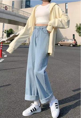 High waist jeans women's summer straight tube loose and thin spring clothes 2022 new vertical feeling floor dragging wide leg pants