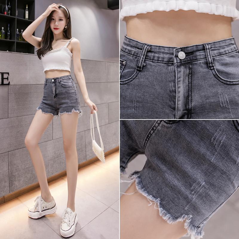 Denim shorts women's new summer high waist slim tight, burr hole elastic word hot pants fashion