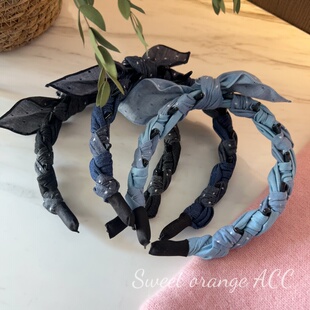 韩国东大门纯手工牛仔发箍甜美气质简约百搭发箍 高颅顶倒插发箍