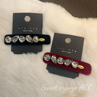 韩国东大门同款精致丝绒掰掰夹 丝绒水钻甜美气质发夹边夹碎发夹