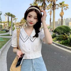 Real price new French design in summer baby collar short bubble sleeve shirt women's foreign style versatile shirt