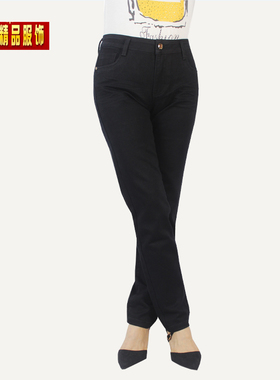 合华麟牛仔裤女2025新款冬黑色高腰中老年妈妈休闲小脚裤子82053