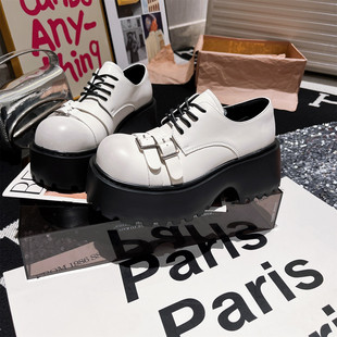 厚底松糕小个子6cm女鞋 真皮版 乐福鞋 金属扣擦色系带JK小皮鞋 韩版