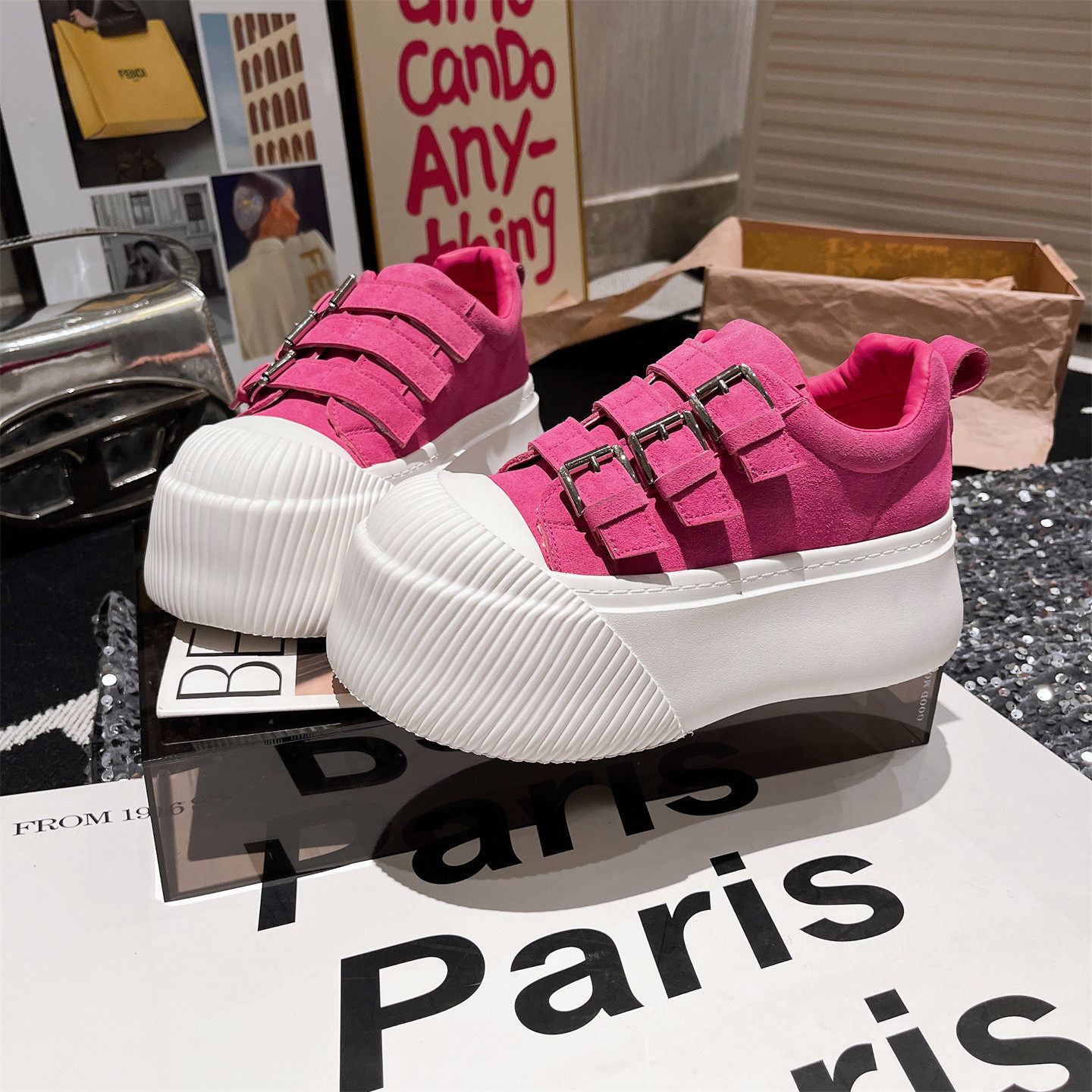 真皮版~贝壳头金属扣糖果色面包鞋休闲鞋板鞋饼干鞋小个子6cm女鞋