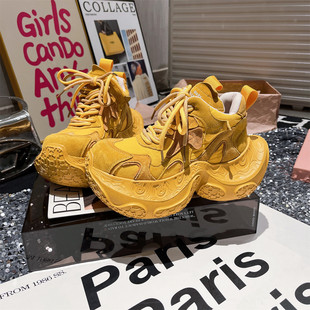 韩版 女鞋 红色小飞船厚底松糕小个子6cm老爹鞋 小白鞋 运动鞋 真皮版