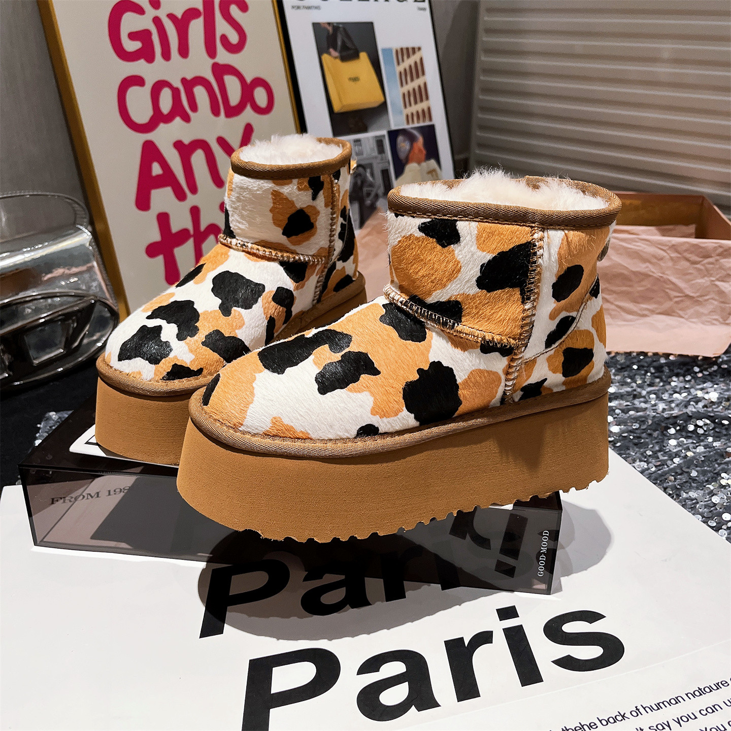 欧货马毛内里羊毛雪地棉增高女鞋