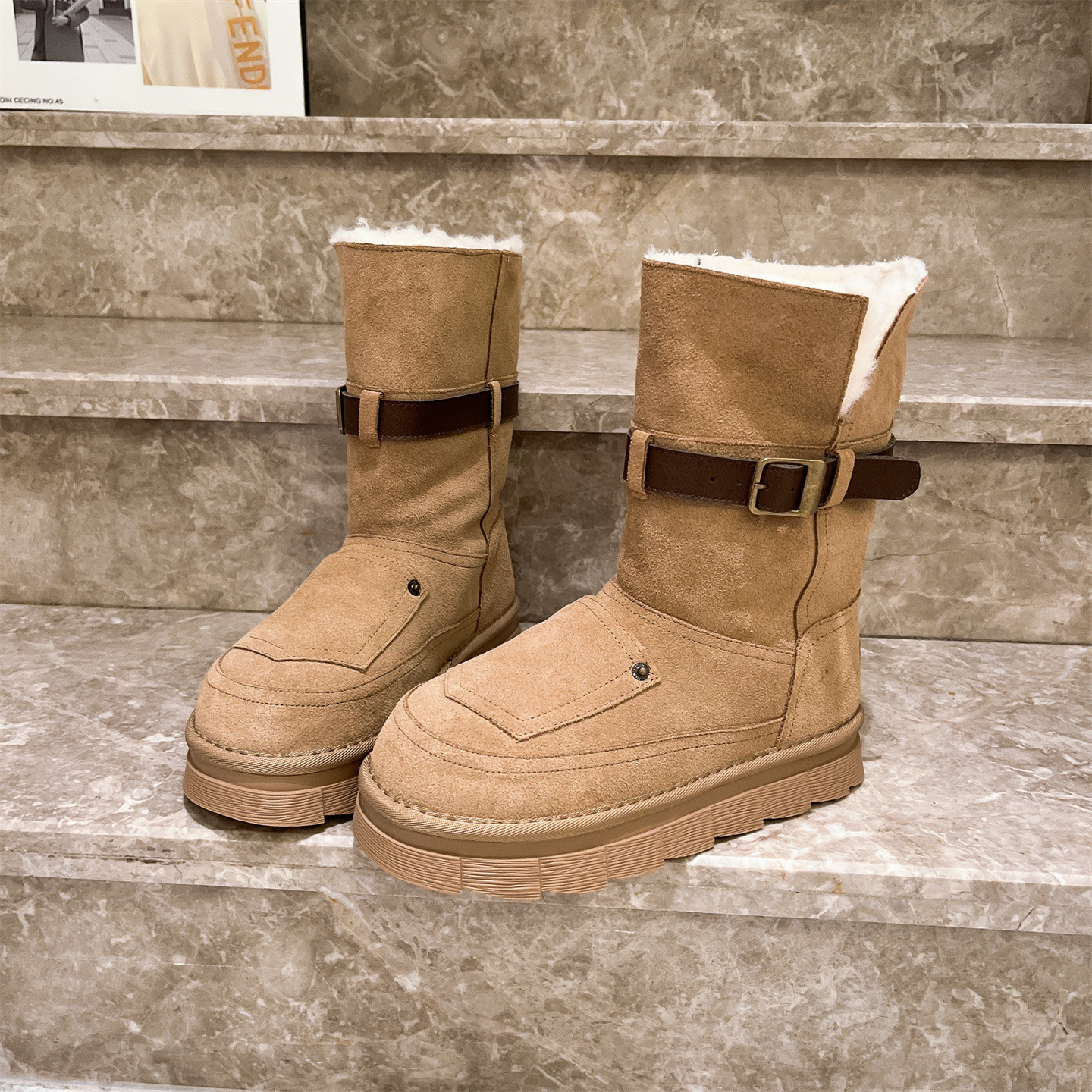 欧货加厚骑士靴平底短靴口袋女鞋