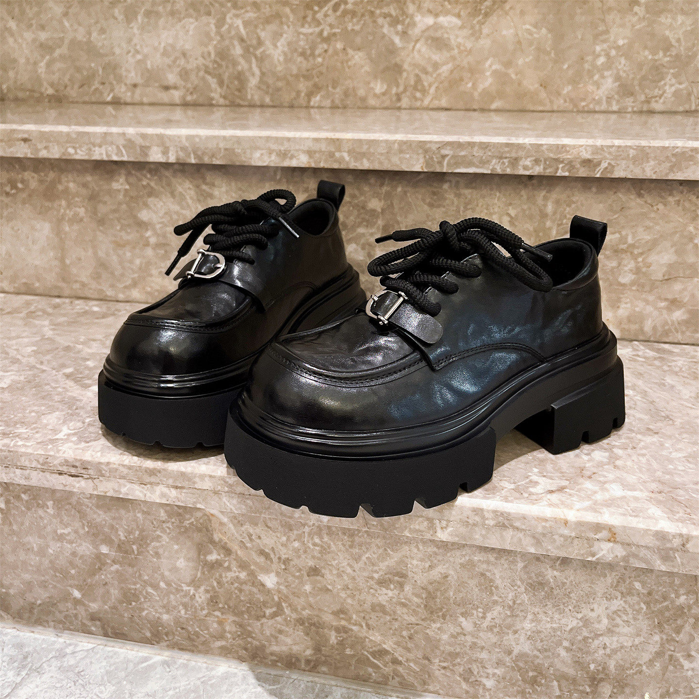 真皮版~欧货金属扣系带JK小皮鞋厚底松糕乐福鞋英伦风小个子女鞋,女鞋,乐福鞋（豆豆鞋）,淘宝优惠券,粉丝福利购,淘宝优惠卷