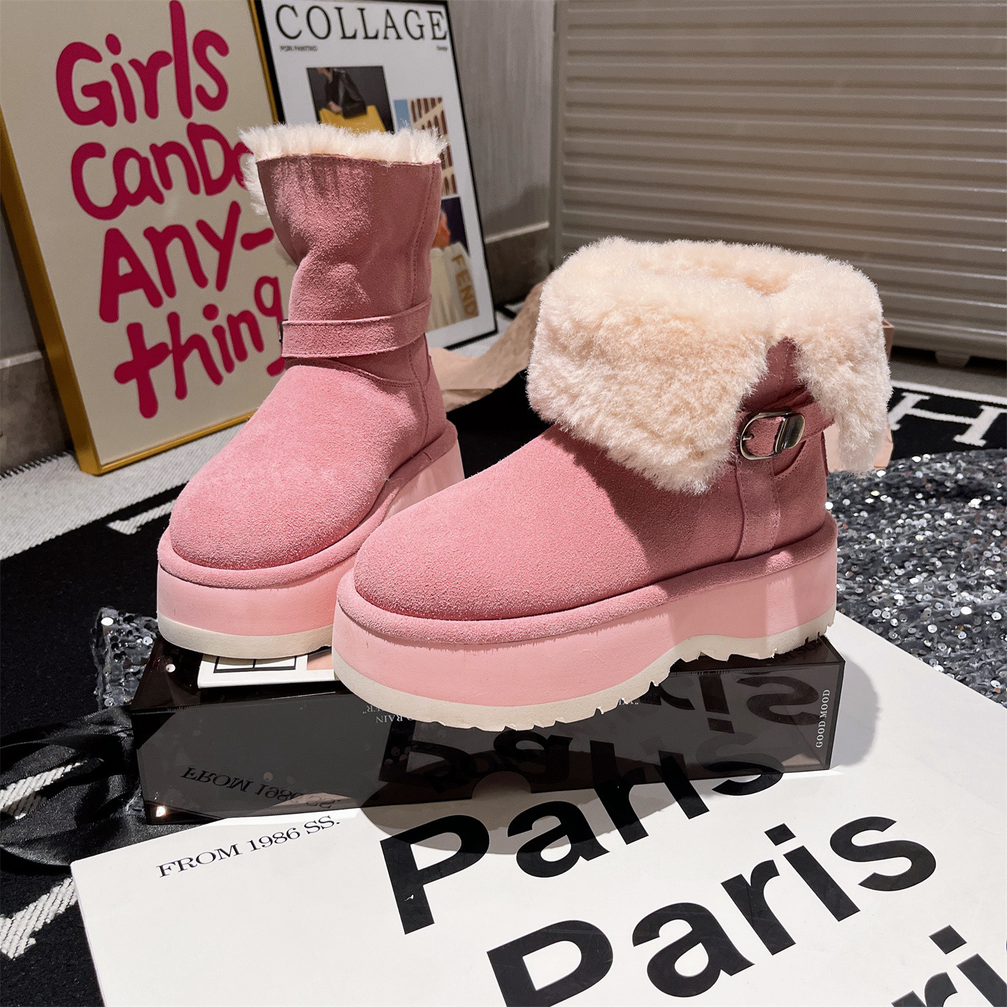 羊毛松糕雪地棉靴毛毛鞋5cm女鞋