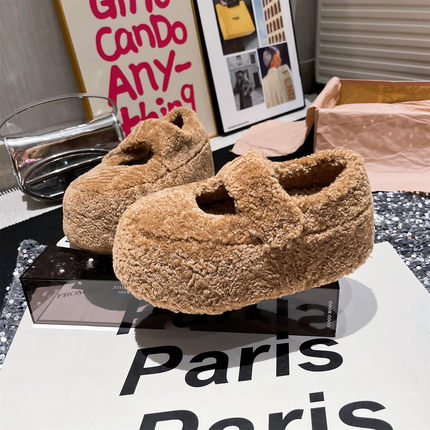 羊毛版~毛毛鞋卡皮巴拉一字玛丽珍大头面包鞋棉瓢鞋勃肯鞋7cm女鞋