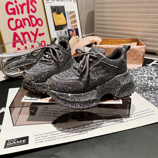 显脚小满钻休闲鞋 厚底松糕鞋 潮 女2025秋冬新款 欧货满钻水钻老爹鞋