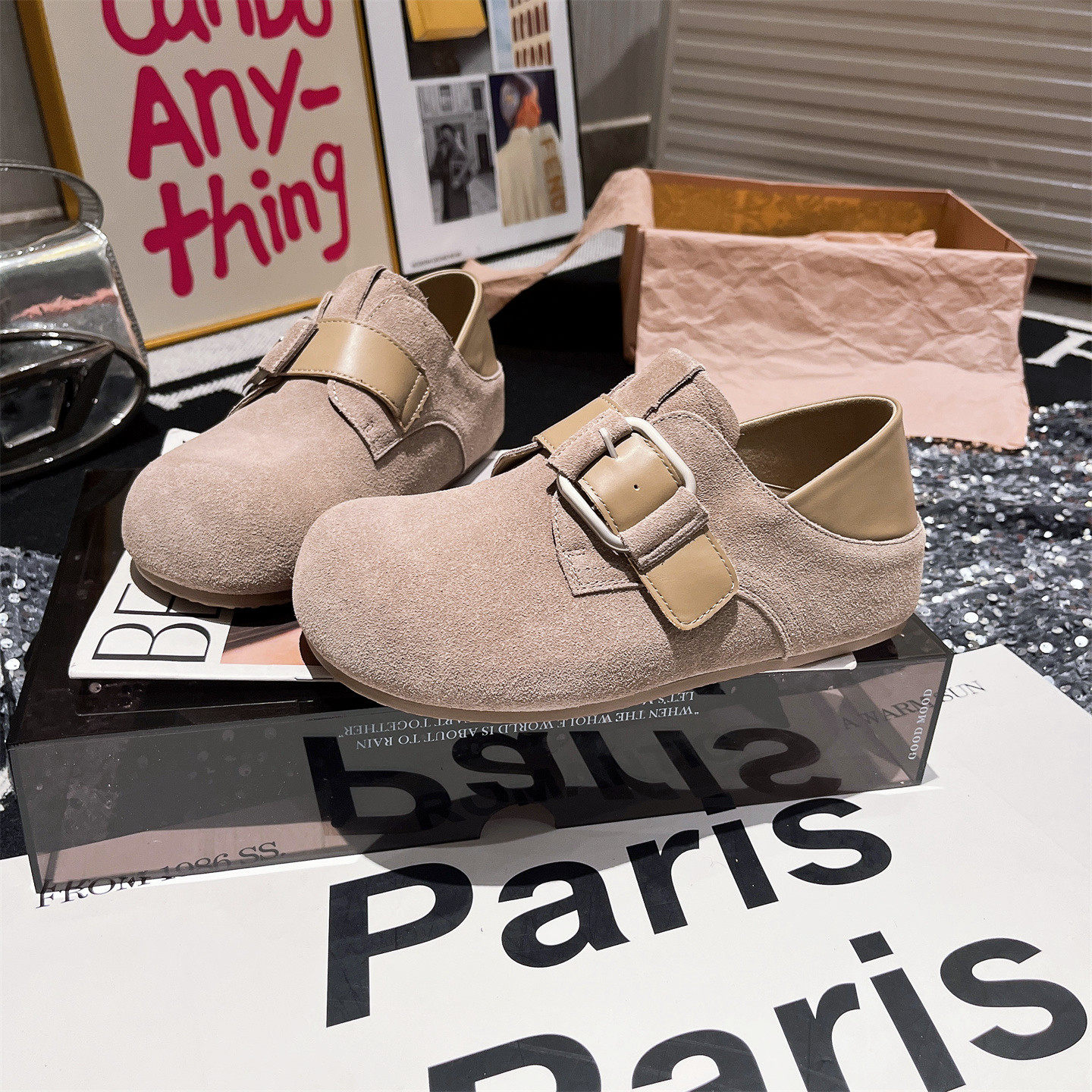 真皮版~欧洲站金属扣两穿一脚蹬勃肯鞋乐福鞋豆豆鞋大头平底女鞋,女鞋,勃肯鞋/软木鞋,淘宝优惠券,粉丝福利购,淘宝优惠卷