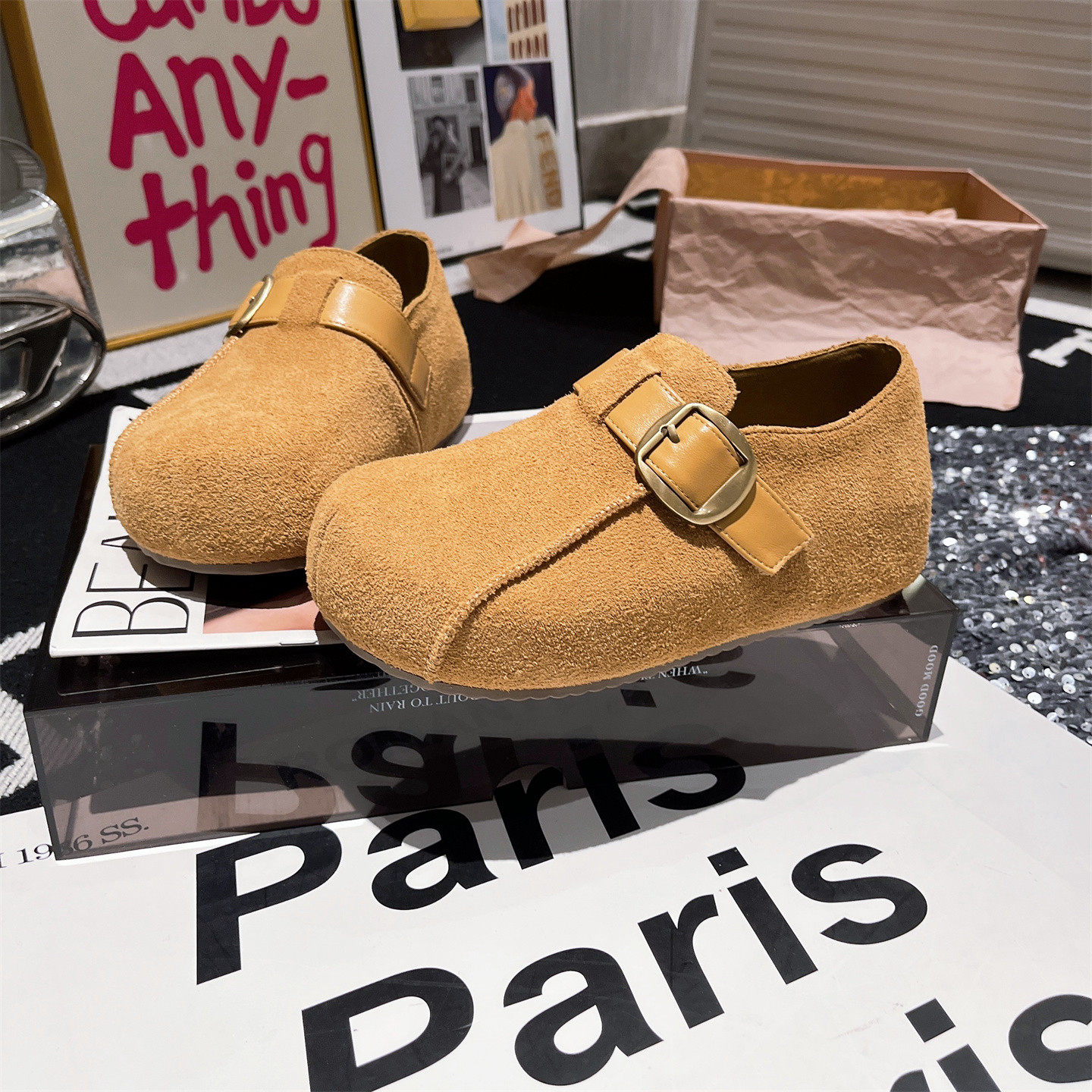 真皮版~欧货磨砂皮金属扣内增高大头勃肯鞋一脚蹬乐福鞋单鞋女鞋,女鞋,勃肯鞋/软木鞋,淘宝优惠券,粉丝福利购,淘宝优惠卷