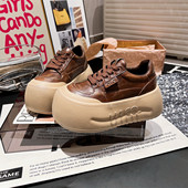 2025新款 超高跟女鞋 真皮厚底松糕小个子6cm增高休闲鞋 大头面包鞋