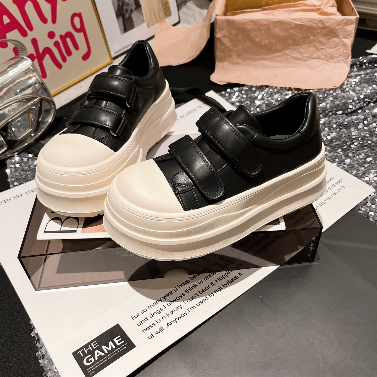 2025新款真皮娃娃头大头魔术贴厚底松糕小白鞋面包鞋休闲板鞋女鞋,女鞋,休闲板鞋,淘宝优惠券,粉丝福利购,淘宝优惠卷