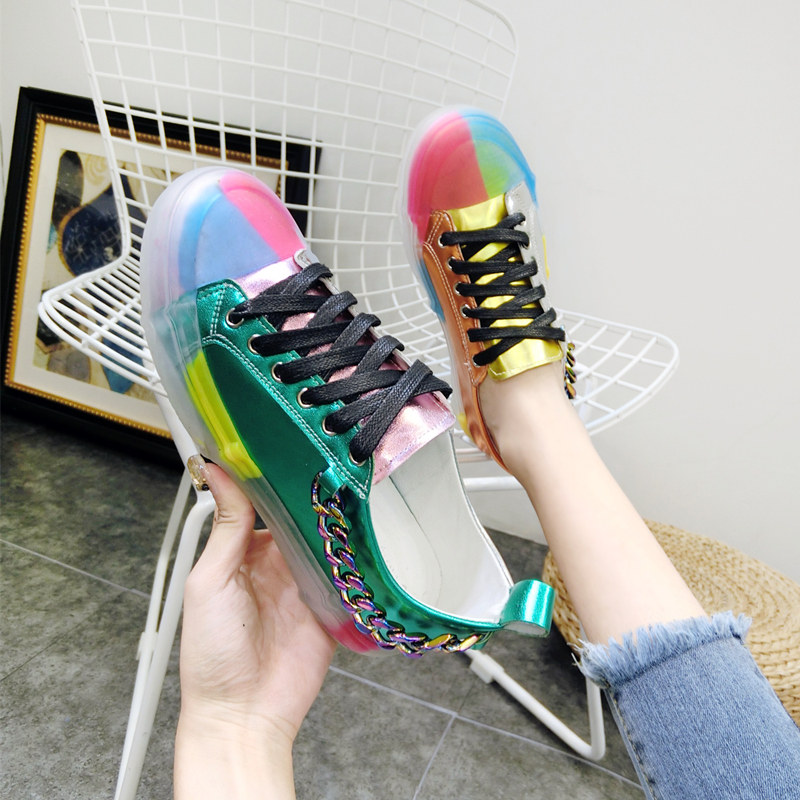 韩版2019拼色透明果冻底金属铁链低帮鞋休闲鞋单鞋平底鞋学生女鞋|ruв категории Женская обувь, низкий чистка - от Buy2taobao.com для оказания профессиональной услуги покупки агента Taobao