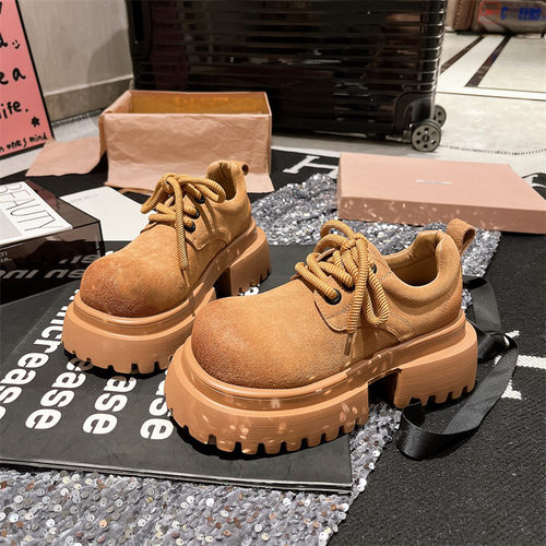 秋季真皮系带大头鞋英伦风厚底