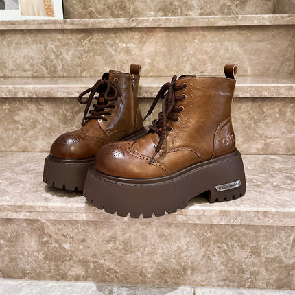 2025新款真皮厚底松糕小个子7cm增高马丁靴女英伦风显瘦短靴女鞋