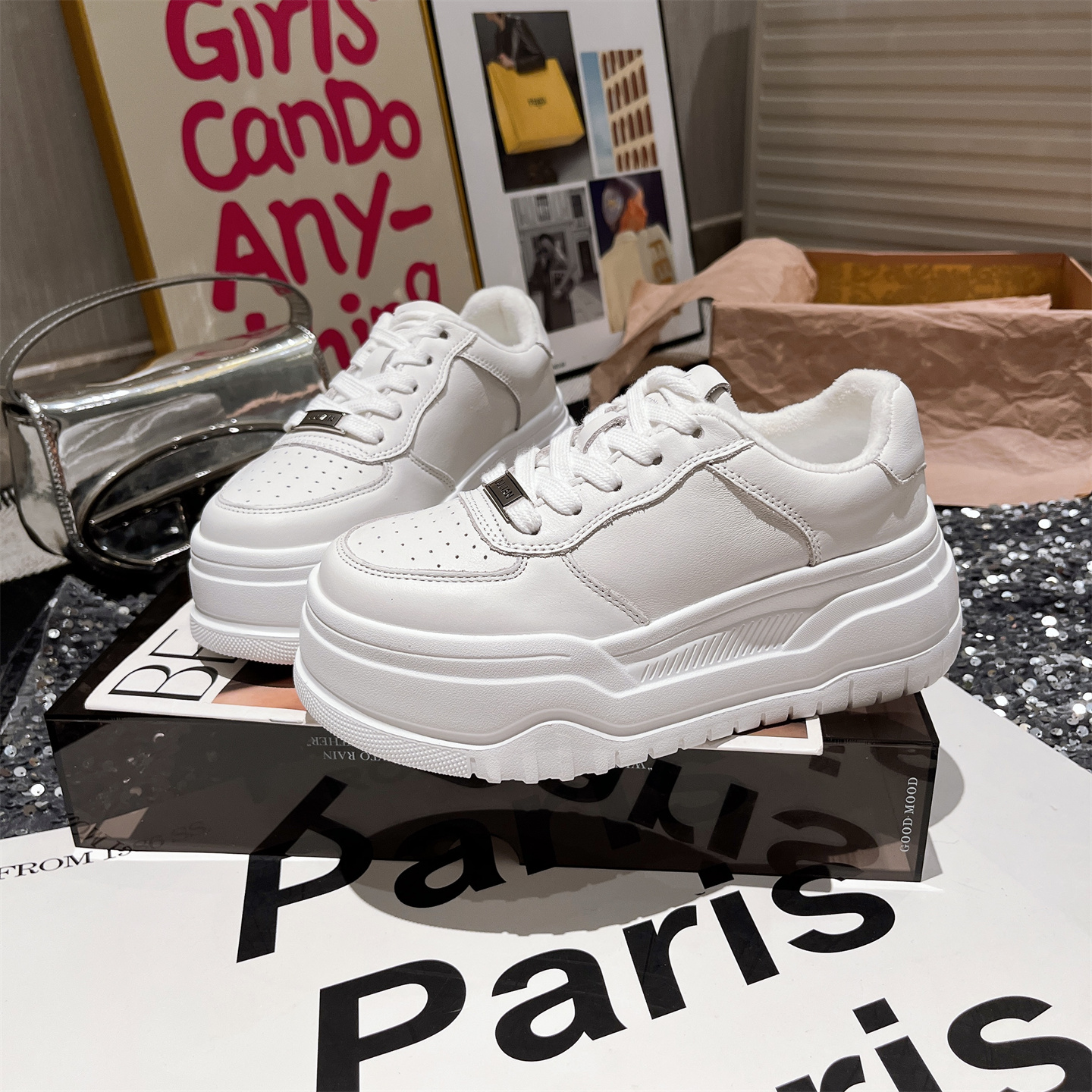 韩版真皮系带休闲板鞋小个子女鞋