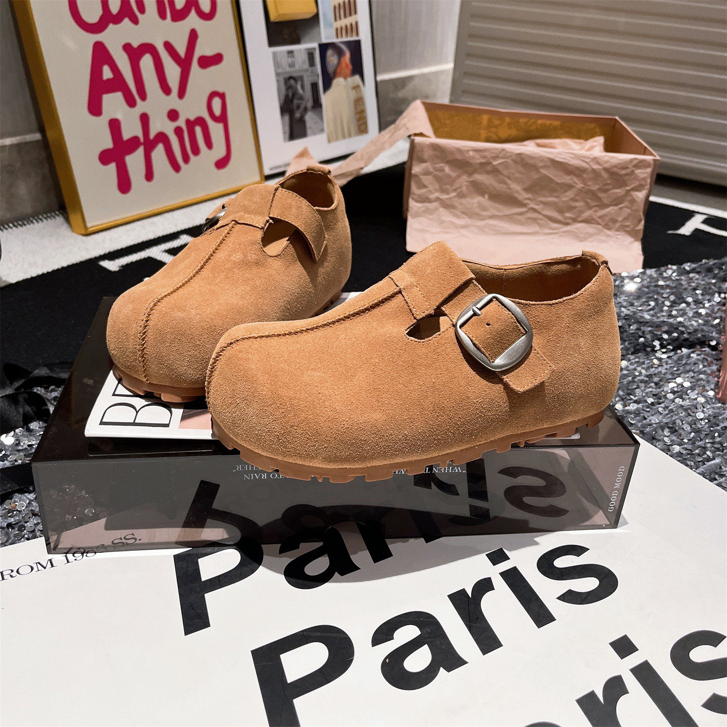 真皮版~欧货大头反绒皮勃肯鞋女搭扣厚底内增高一脚蹬休闲单鞋女,女鞋,勃肯鞋/软木鞋,淘宝优惠券,粉丝福利购,淘宝优惠卷