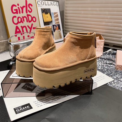 欧货磨砂真皮大头厚底松糕小个子7cm勃肯鞋短靴面包鞋马丁靴女鞋