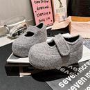女鞋 卡皮巴拉小个子7cm勃肯鞋 玛丽珍魔术贴面包鞋 欧货毛呢毛毛鞋