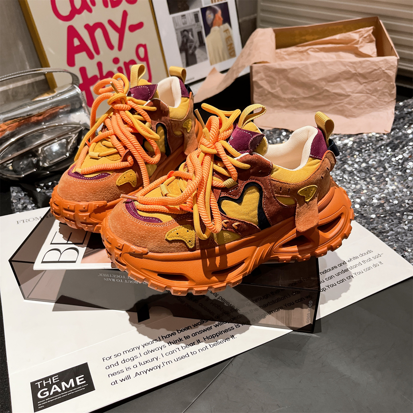 拼色爱心小个子运动鞋休闲女鞋潮