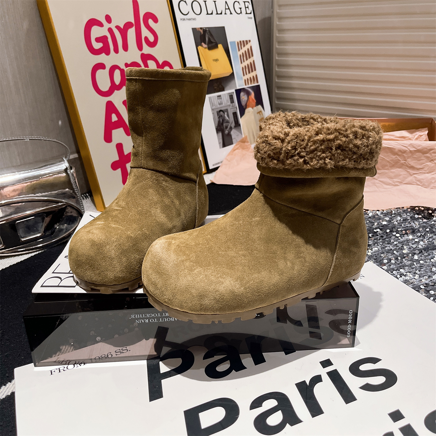 欧洲站雪地棉靴勃肯鞋内增高女鞋