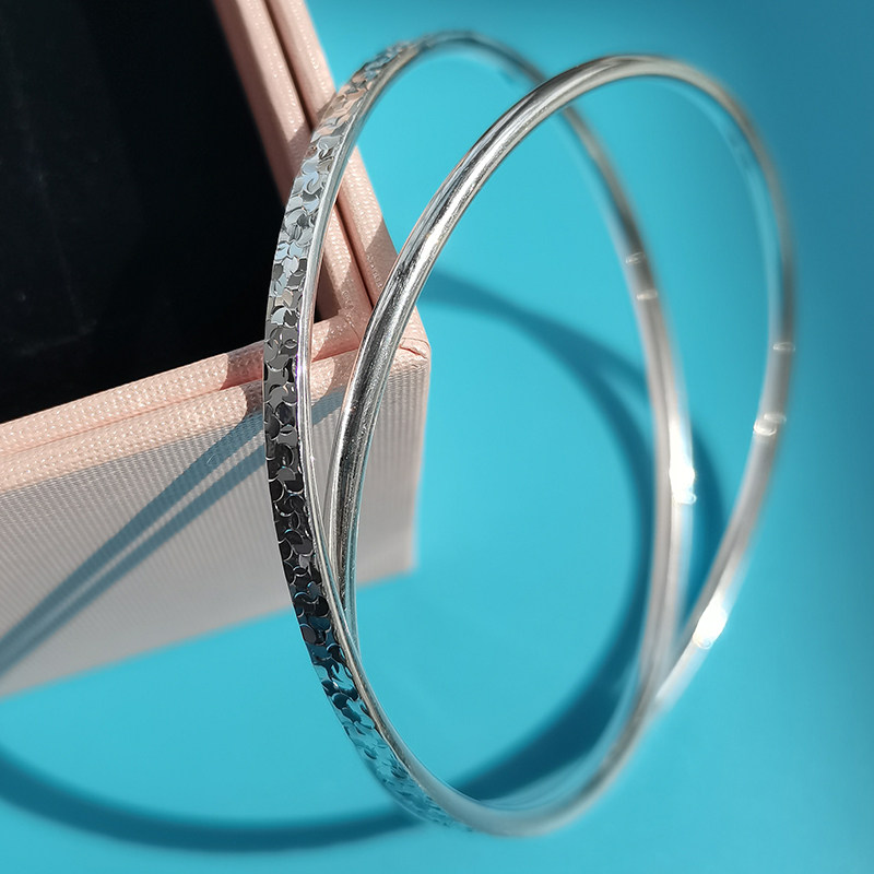 双环银手镯女王碎冰冰纯银9999年轻款小众精致年轻款银饰送女朋友