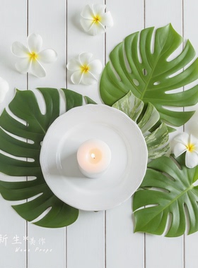 仿真立体龟背绿叶子餐桌墙壁婚礼氛围装饰拍照道具DIY热带林清新