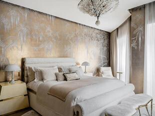 新春特价素锦繁花紫藤花开香槟银箔金箔100%纯手绘天然环保墙纸布