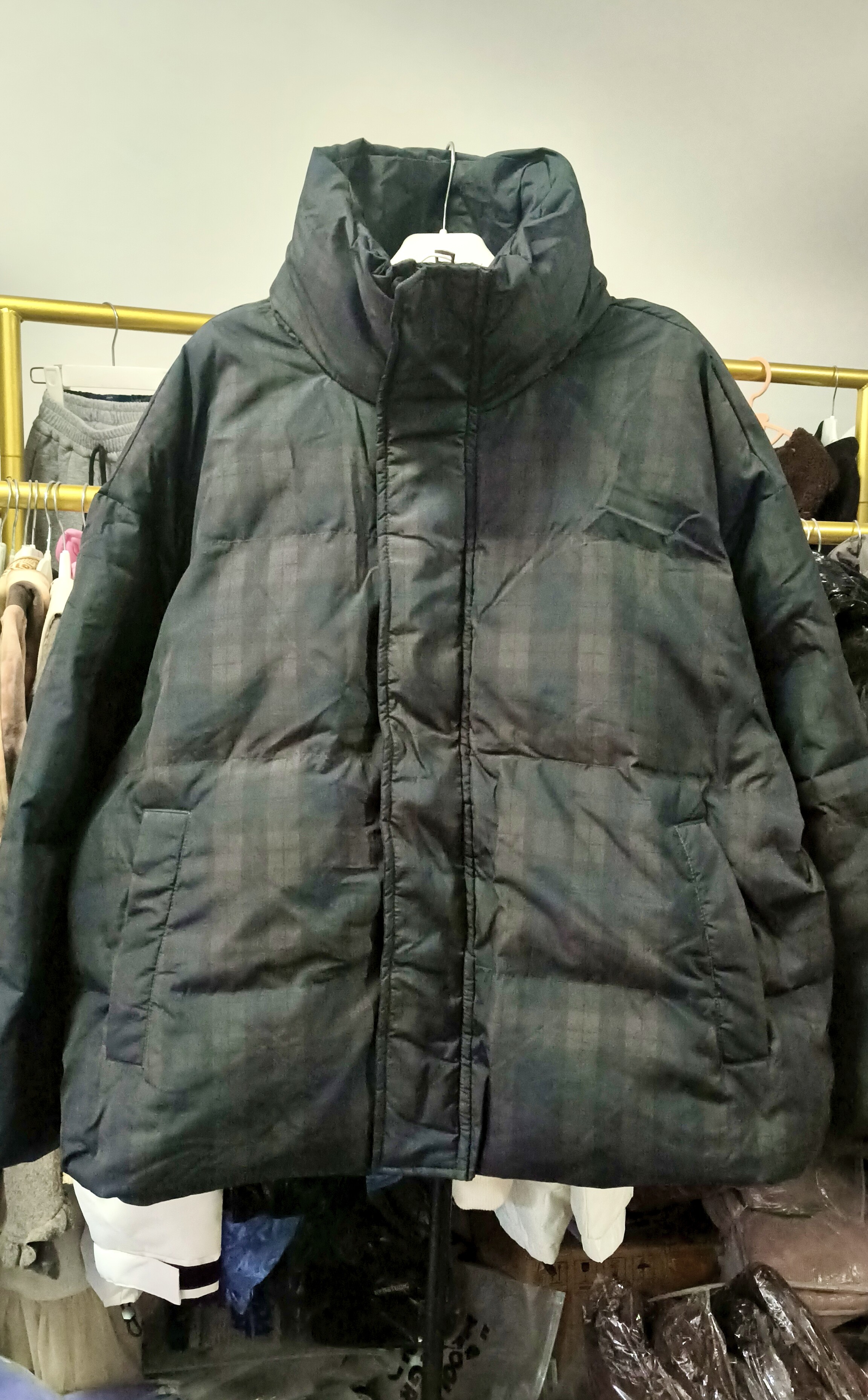 百系青少年冬季新款复古格子羽绒服男女童休闲立领加厚羽绒外套