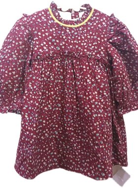 TM秋冬韩版加绒连衣裙泡泡袖公主裙碎花裙女童裙子100-140