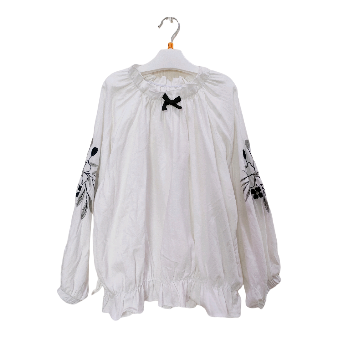 田系列儿童花朵刺绣棉布小衫女童套头灯笼袖娃娃衫宽松衬衣中小童