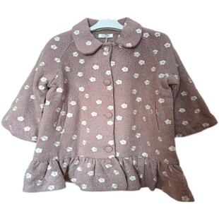 品牌折扣童装儿童单排扣娃娃领大衣女童刺绣A版宽松大衣裙摆外套