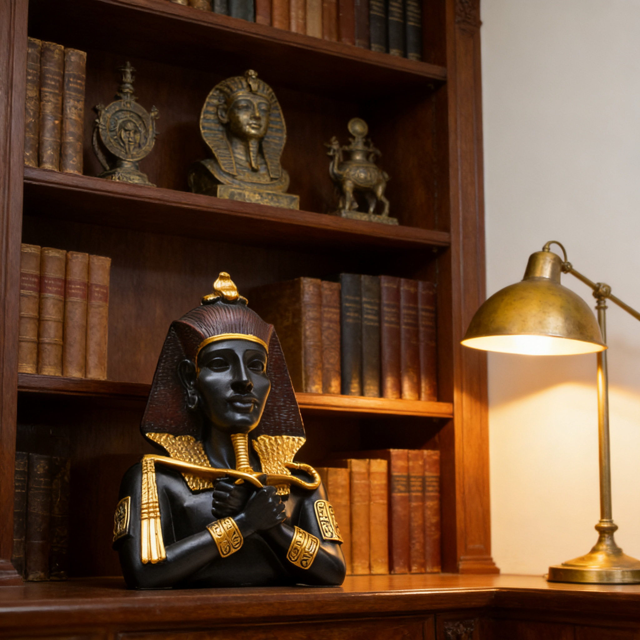 法老头像复古个性桌面摆件埃及猫神艳后树脂工艺品居家办公装饰品