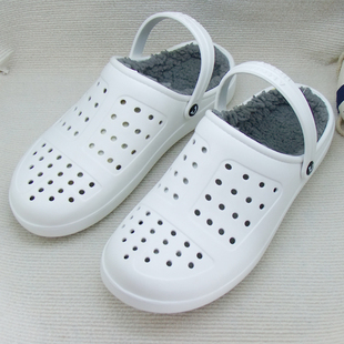 冬季男士棉鞋防滑保暖绒毛超大码纯色居家外穿舒适洞洞鞋新款