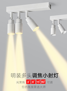 明装可调焦一束聚光射灯led茶室过道灯免开孔玄关小光束角无主灯