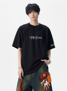 PLAY BOBOBUS美式小众潮牌复古简约字母圆领短袖T恤男女同款夏季