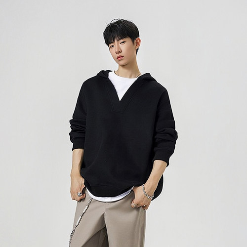 FIDO DIDO小众美式重磅宽松潮牌高街休闲情侣V领连帽卫衣男女秋冬