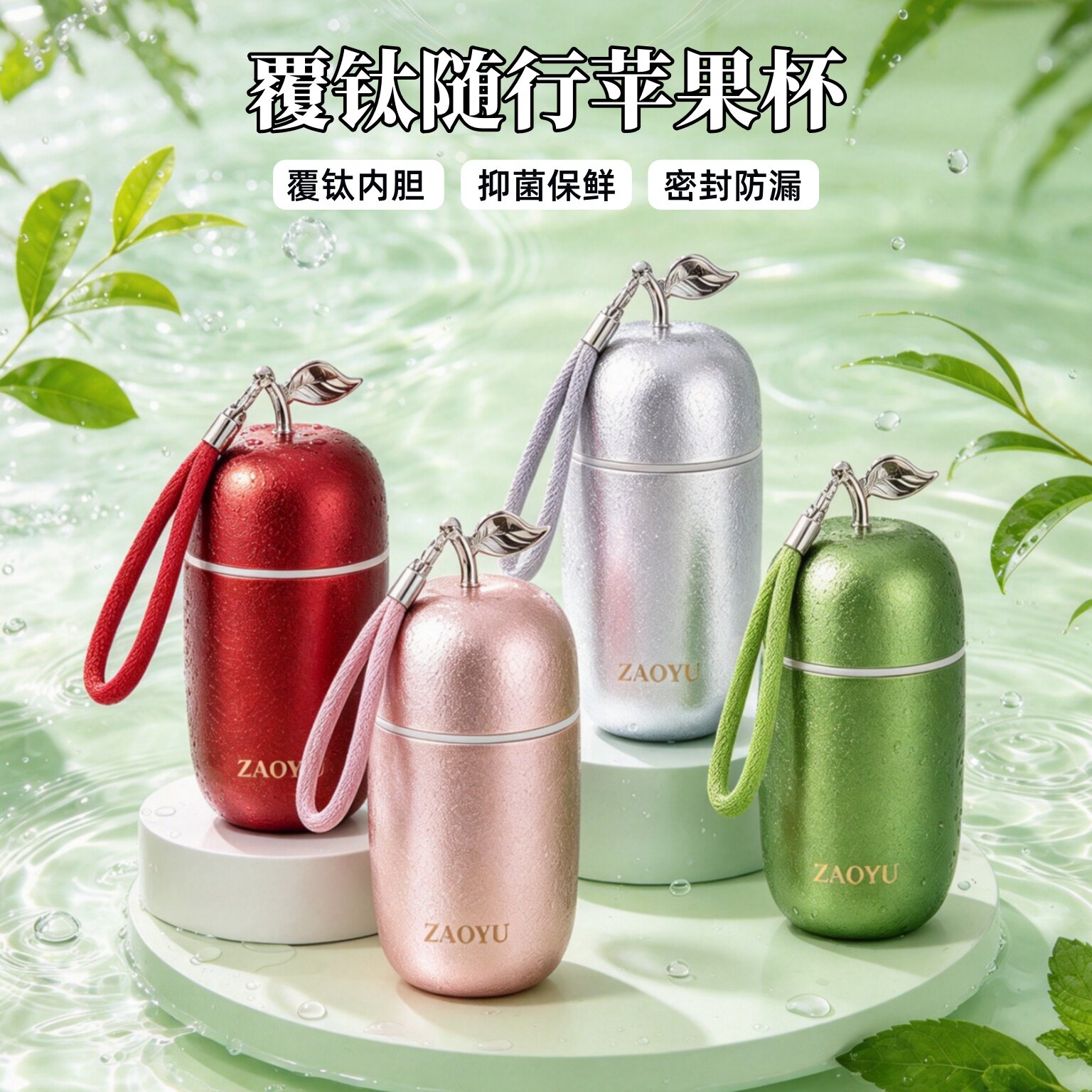 高端轻奢覆钛保温杯苹果造型