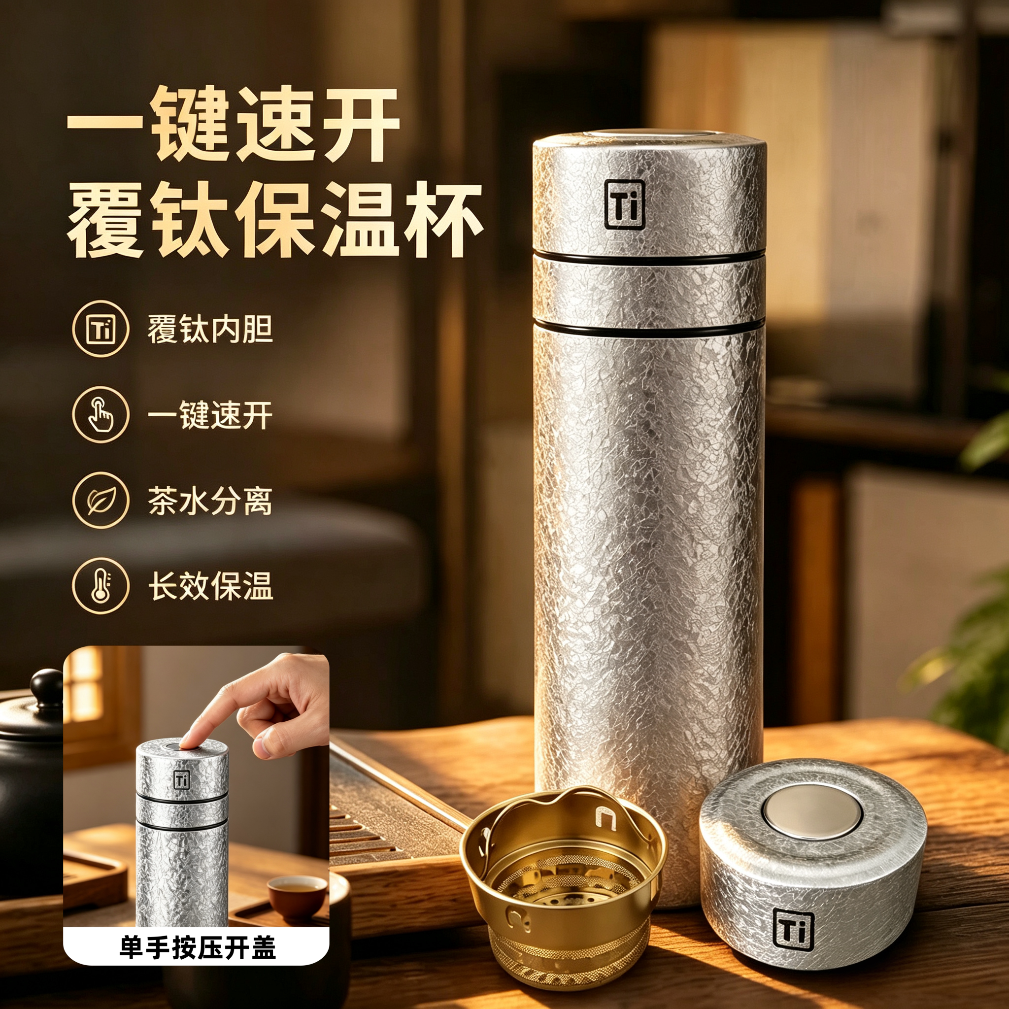 高端覆钛速开保温杯工厂直销