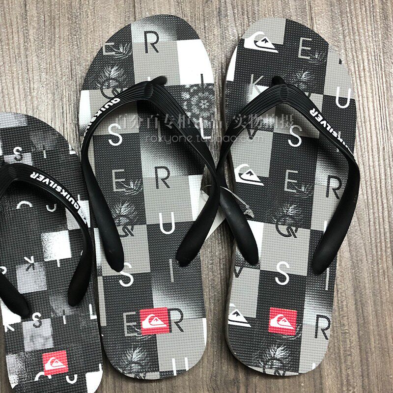 Quiksilver新款夏拖鞋黑格子时尚
