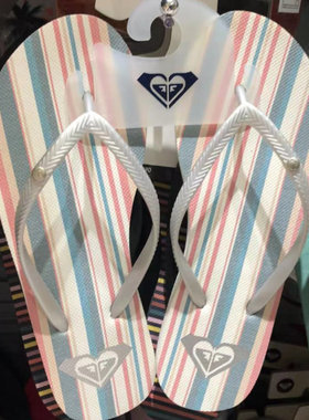 现货ROXY2025夏季女士新款灰色条纹凉拖鞋ins平跟女童日常人字拖