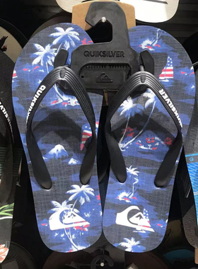 现货Quiksilver2026新款夏季男士橡胶黑色鞋带人字拖休闲外穿凉拖