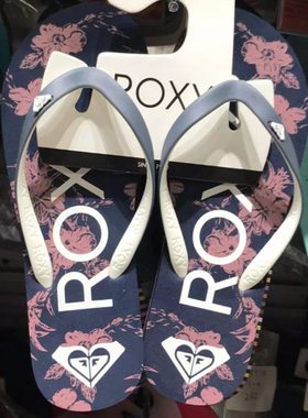 现货夹脚ROXY2025夏季新款宝蓝色鞋带花底凉拖鞋女简约时尚