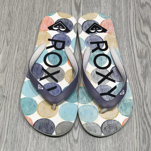 缤纷波点控ROXY专柜女士泡沫超轻平底夹脚拖紫带人字拖现货