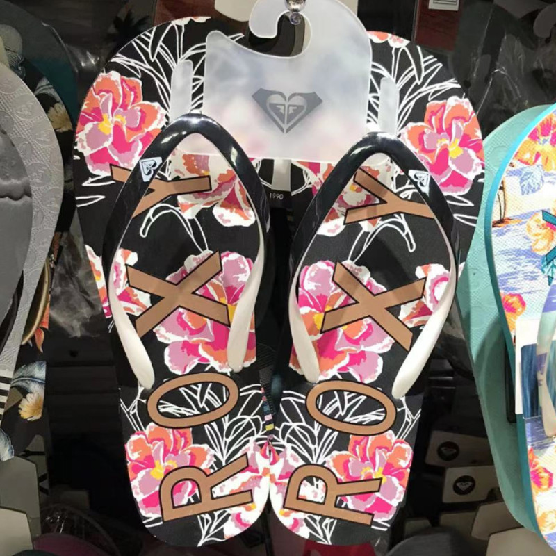 黑底新款粉花ROXY女士泡沫底超