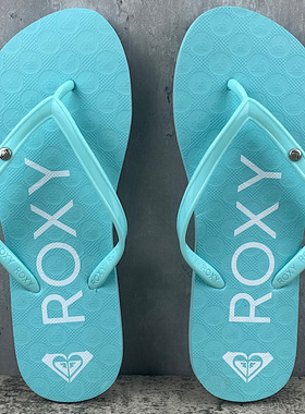 2025新款实拍ROXY沙滩冲浪潮牌女士平底速干亲子防滑百搭蓝色橡胶